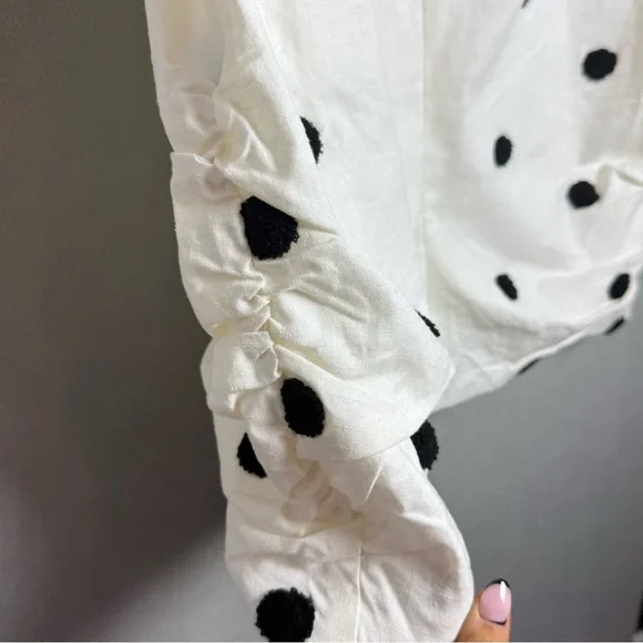 Brand New For Love & Lemons Abigail Polka Dot Mini Dress in Ivory White Black XL - Picture 5 of 13